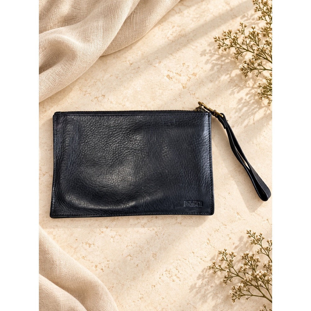 Duluth Trading Co Leather Wristlet Clutch Women Small Black Pouch Wallet Travel